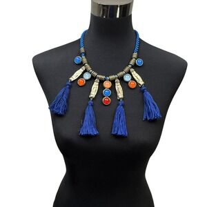 Glass Colorful Cabochon Statement Choker Bib Necklace Bohemian Jewelry 11 in L